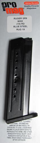 Ruger Sr9 9mm 10rd Blue Steel Magazine Promag Rug19