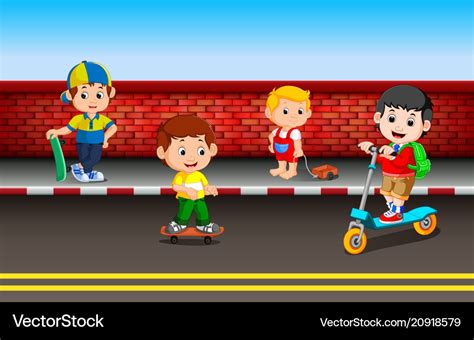 Children Playing On The Road Royalty Free Vector Image