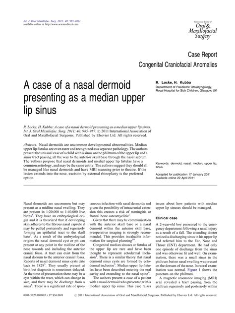 Pdf A Case Of A Nasal Dermoid Presenting As A Median Upper Lip Sinus