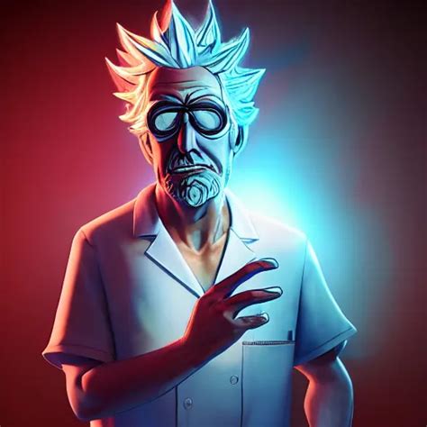 Portrait Of Old Shaved Rick Sanchez Lab Coat And Tee Stable