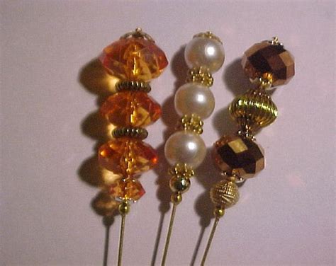 Hat Pins Collecton Of Three 8 Long Fancy And Formal Tops Free