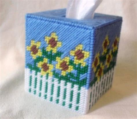 Pink pearl palace tissue cover plastic canvas pattern. Handmade Garden SUNFLOWERS Plastic Canvas Tissue Box Cover