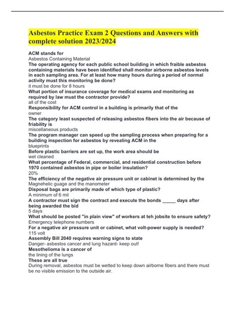 Asbestos Practice Exam 2 Questions and Answers with complete solution