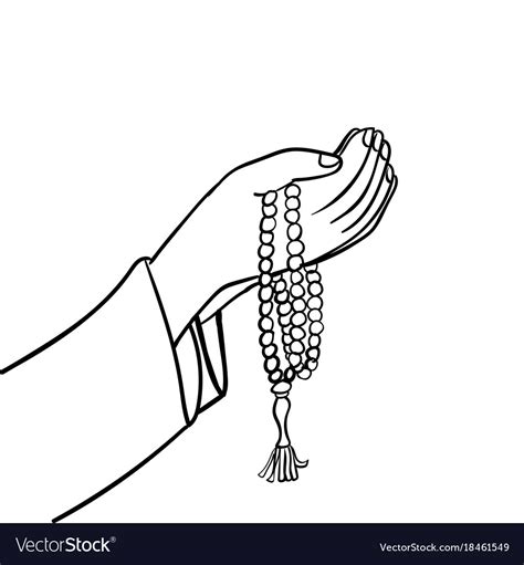Hand Drawing Muslim Praying With Beads Royalty Free Vector