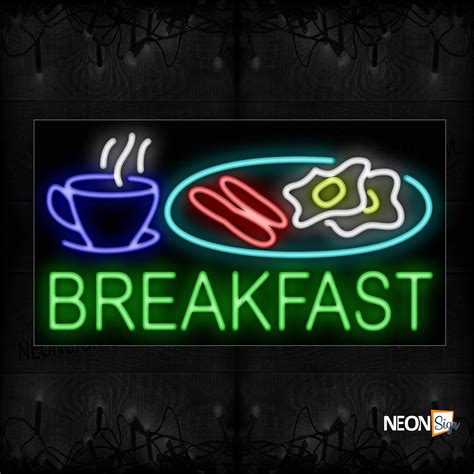 Breakfast With Food In Plate And Mug Neon Sign