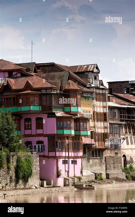 India Jammu And Kashmir Srinagar Historic Old Buildings On Banks Of