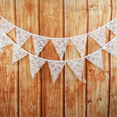 New12 Flags Lace Burlap Cotton Fabric Banners Wedding Bunting Decor