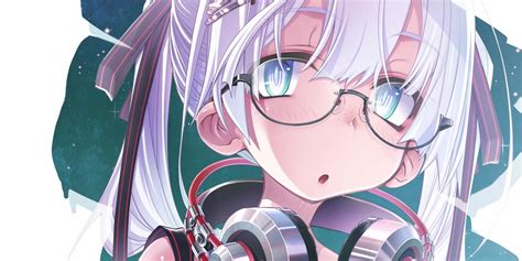 Wallpaper Illustration White Hair Anime Girls Glasses Original Characters Headphones
