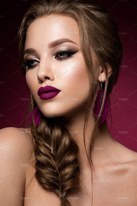 Make Up Glamour Portrait Of Beautiful Woman Model With Fresh Makeup And