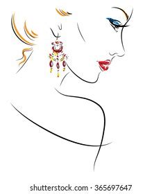 Beautiful Woman Wearing Earrings Vector Illustration Stock Vector Royalty Free