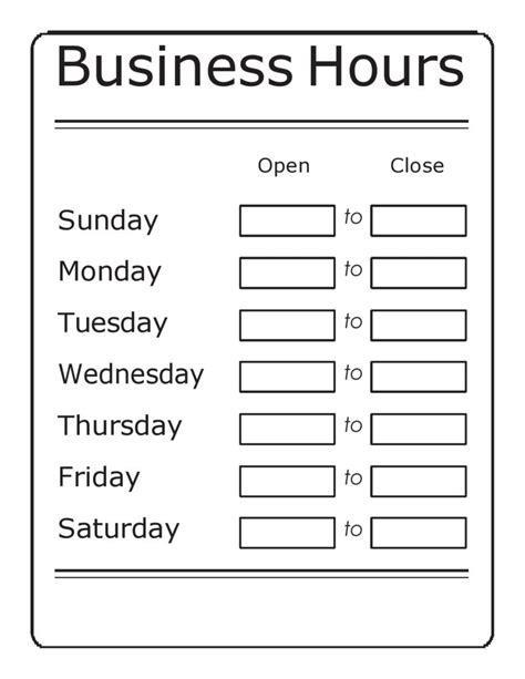 Printable Free Business Hours Template Pdf Printable Templates