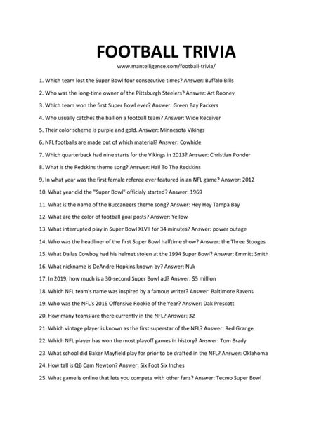 64 Nfl Football Trivia Questions And Answers Easy To Hard