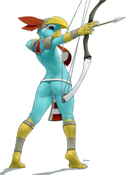 Rule 34 2016 Action Pose Anthro Ass Avian Beak Blue Feathers Bow Weapon Breasts Clothing