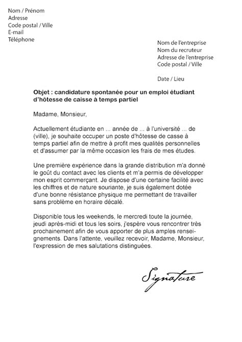 Lettre de motivation Job étudiant Hôtesse de caisse  Modèle de Lettre