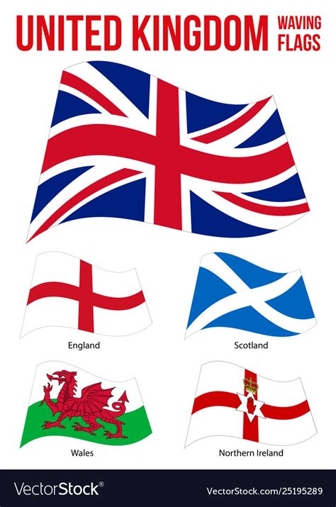 United Kingdom Countries Waving Flags Collection Vector Image