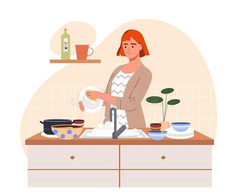 Woman Washing Dishes Stock Vector Illustration Of Design 264239220