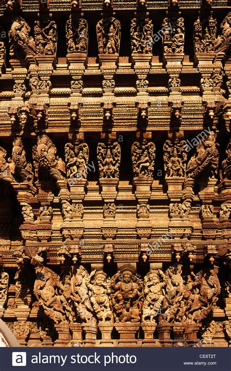 Temple Wood Carvings Of Madurai Meenakshi Temple Tamil Nadu A