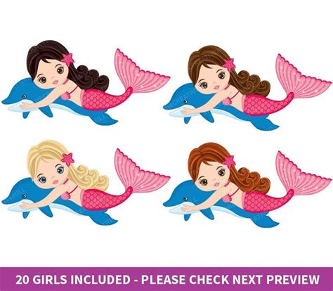 Mermaids Clipart Vector Mermaids Clipart Fish Girls Etsy Mermaid