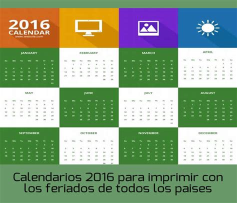 Calendarios 2016 Para Imprimir Con Los Feriados De Cada País Recursos