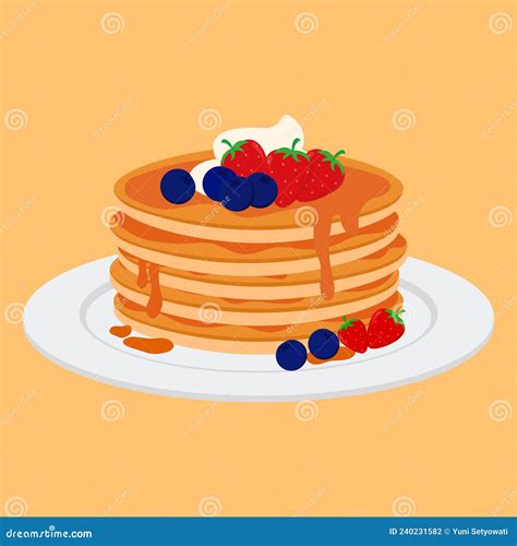 Flat Pancake Animation Cartoon With Blueberry And Strawberry Vector