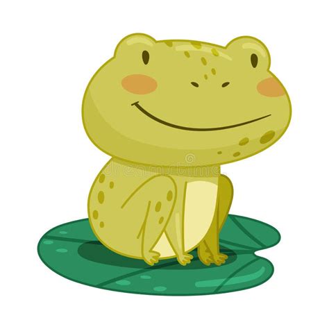 Cute Frog Sitting Under The Lotus Leaf Green Funny Toad Character D