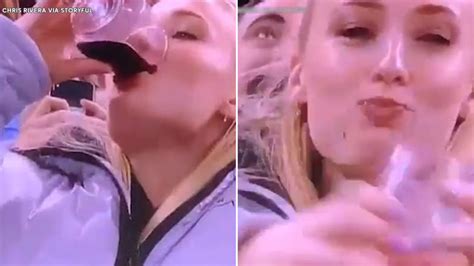 Sophie Turner Of Game Of Thrones Chugs Wine On Jumbotron And Wins Fans
