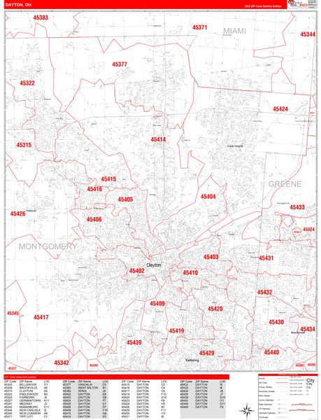 Dayton Oh Metro Area Zip Code Wall Map Basic Style By Marketmaps My