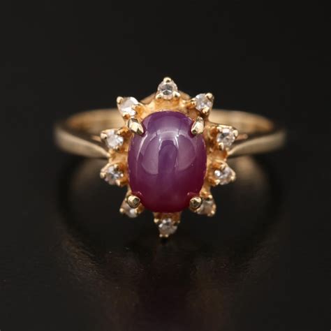 Vintage 14k Linde Star Sapphire Ring With Diamond Halo Ebth