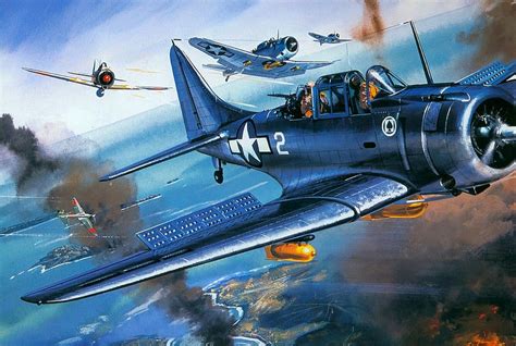 Dauntless Dive Bomber Douglas Drawing Navy Painting War Ww2 1338x900