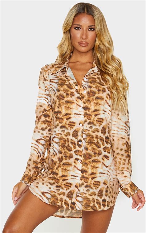 Leopard Print Beach Shirt Swimwear Prettylittlething