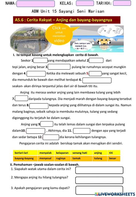 Abm Unit 15 Sayangi Seni Warisan Cerita Rakyat Worksheet Live