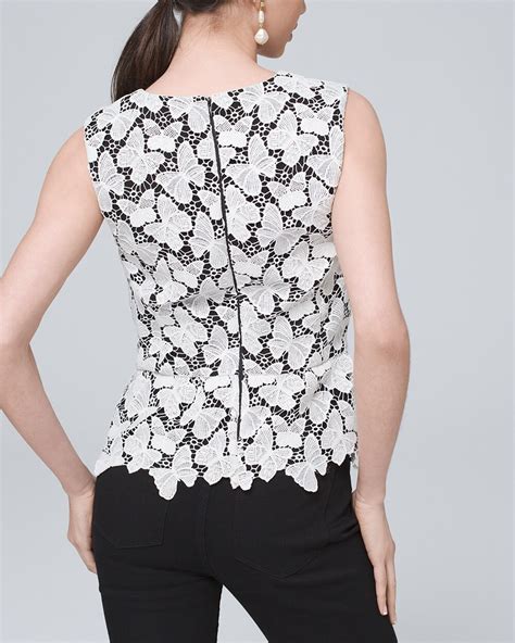 Butterfly Print Lace Bodice Top White House Black Market