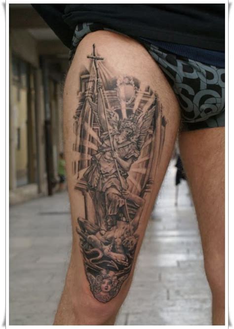 Awesome black ink archangel michael tattoo on man right chest. 30 Perfect St Michael Tattoo Design Ideas | St michael ...