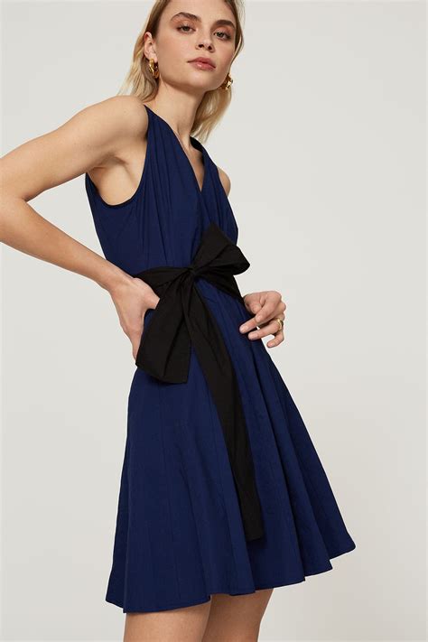 Navy Blue Tie Waist Dress By Thakoon Collective Rent The Runway
