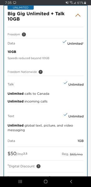 Freedom Mobile 10gb Big Gig Unlimited Talktext 50 Byop