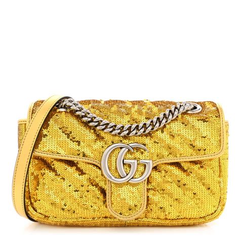 Gucci Sequin Matelasse Diagonal Mini Gg Marmont Shoulder Bag Gold