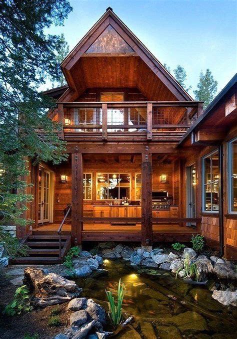 Wooden Mountain House With Pond Garden Homemydesign