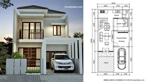 Desain Dan Denah Rumah Minimalis 2 Lantai Dengan Luas Lahan 6 X 12 M