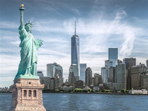 Statue Liberty Background New York City Manhattan Skyline Cityscape