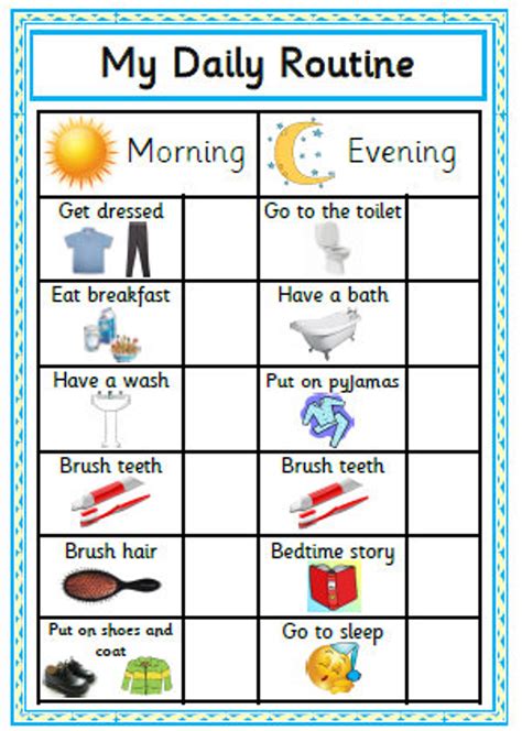 Printable Daily Routine Chart Blue Reward Chart Morning Etsy