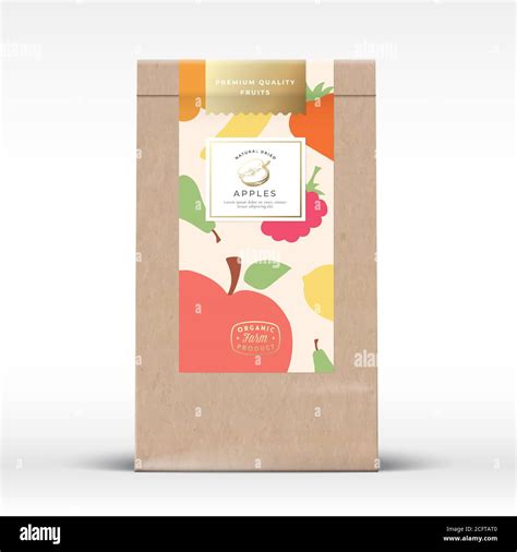 Craft Paper Bag With Dried Fruits Label Abstract Vector Packaging