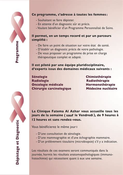 Programme De Dépistage Diagnostic Et Prise En Charge Du Cancer Du Sein
