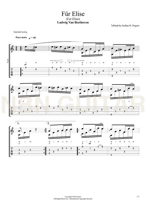 Für Elise Ludwig Van Beethoven — Nbn Guitar Classical Guitar Sheet
