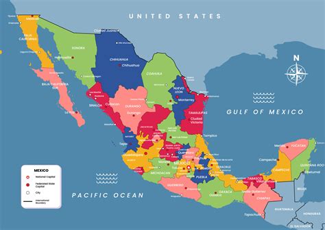 Mexico Map With State Capital And City Names 20982042 Vector Art At