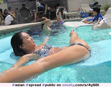 Asian Spread Public Stolen Bikini Wet Pool Water