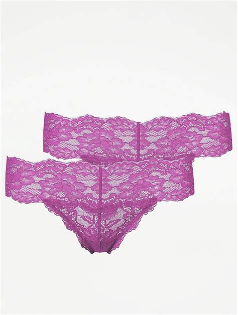 Purple Lace Thongs 2 Pack Lingerie George At Asda