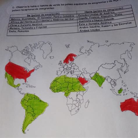 Observa La Tabla Y En El Mapa Colorea De Verde Los Pa Sesmismo Pa S