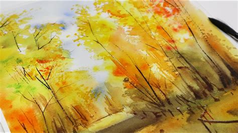 How To Paint Autumn Trees Landscape In Watercolor Step By Step Youtube