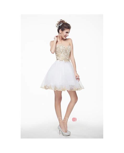 white mini short strapless beaded top tulle sparkly puffy prom dress yh0019w 127