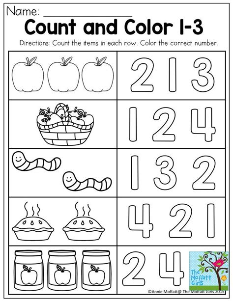 Count And Color Basic Skills For Preschool Apple Preschool Fall